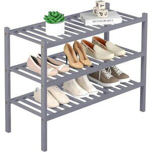 3 Tier Bamboo Shoe Rack Stackable Wood Shelf Organizer for Closet Entryway